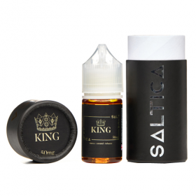 Saltica King Salt Likit 50mg nbase, kahverengi likit, siyah ambalaj.