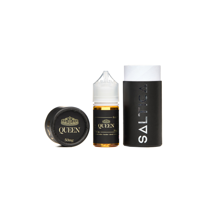 Saltica Queen Salt Likit 50mg, siyah ambalajlı premium likit şişesi.