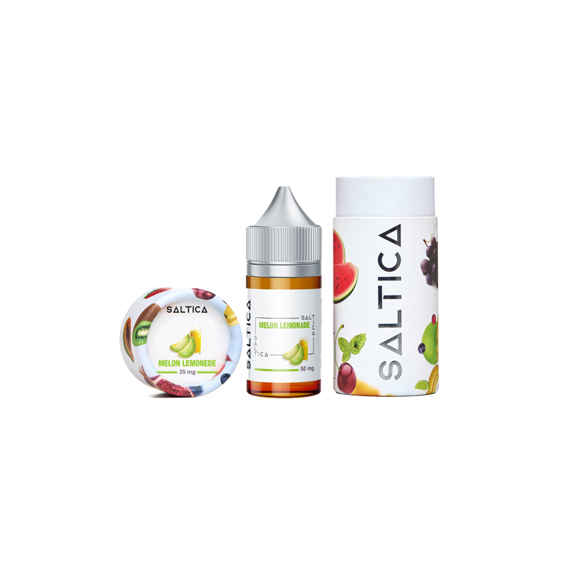 Saltica Melon Lemonade Salt Likit şişe ve kutu seti, meyveli aroma.