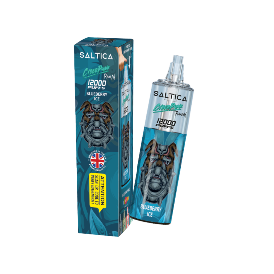 Saltica Cyberpunk 12000 Blueberry Ice tek kullanımlık vape bar ambalajı.