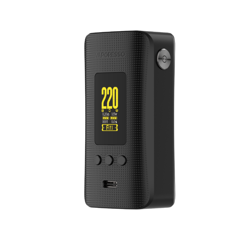 Vaporesso Gen 200 Mod siyah, yüksek wattlı elektronik sigara cihazı ekran görüntüsü.