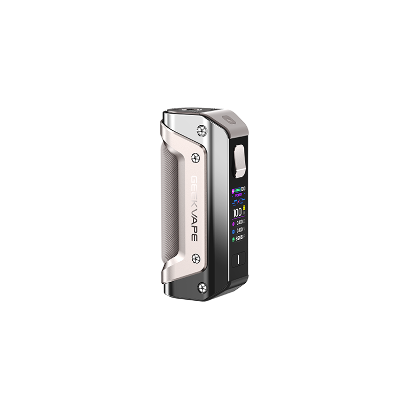 Geekvape Aegis Solo 3 Mod gümüş ve siyah renkli, sağlam, tek pilli elektronik sigara.